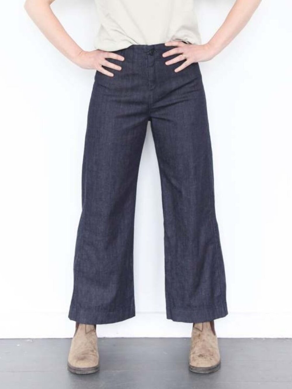 Prairie Underground Knack Pants S Dark Blue Denim Cropped Wide Leg Mid Rise